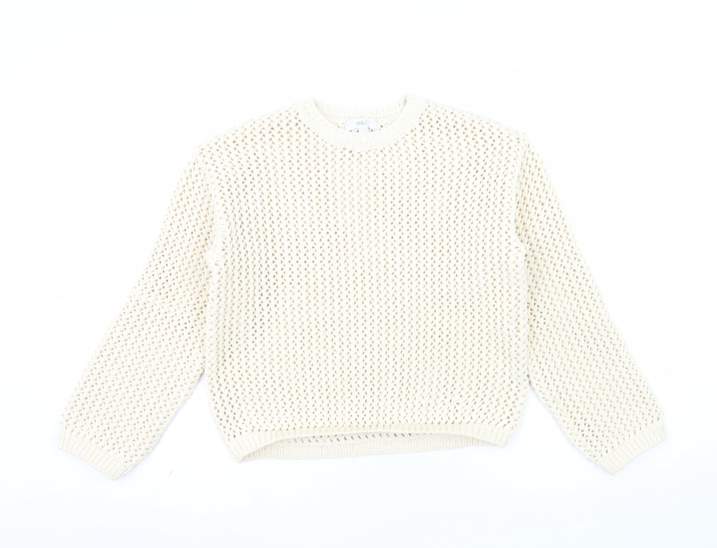 Marks and Spencer Women's Beige Open Knit Cotton Jumper Size S