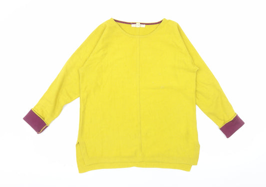 White Stuff Women Yellow Cotton Blend Long Sleeve Pullover Jumper UK 8