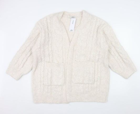 George Womens Ivory Cable Knit Long Sleeve Cardigan M 12-14