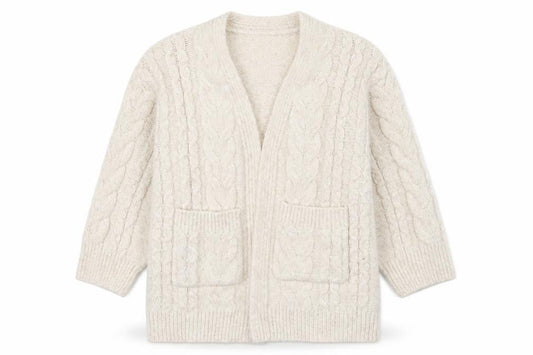 George Womens Ivory Cable Knit Long Sleeve Cardigan M 12-14
