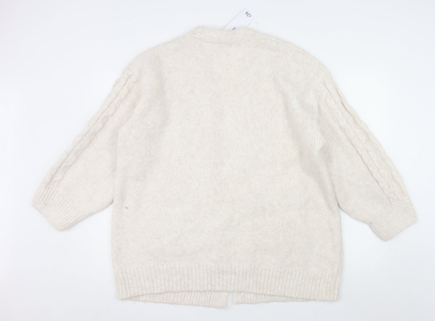 George Womens Ivory Cable Knit Long Sleeve Cardigan M 12-14