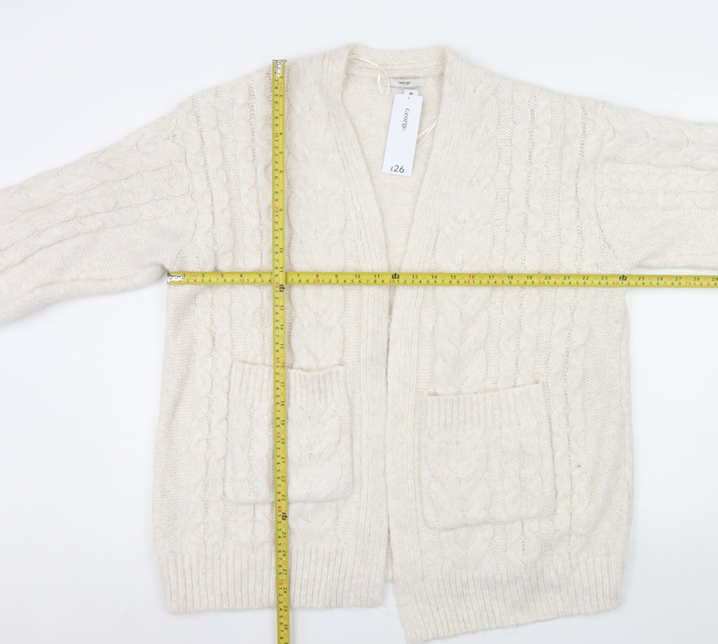 George Womens Ivory Cable Knit Long Sleeve Cardigan M 12-14