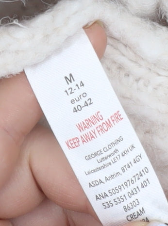 George Womens Ivory Cable Knit Long Sleeve Cardigan M 12-14