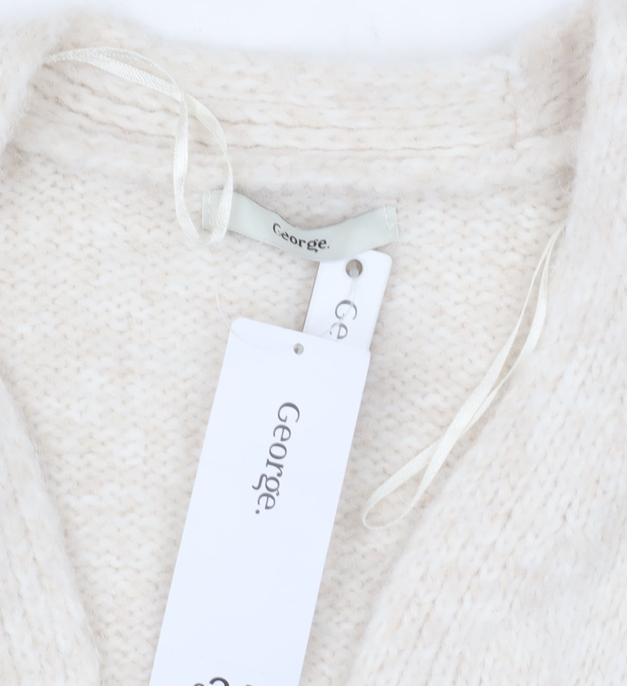 George Womens Ivory Cable Knit Long Sleeve Cardigan M 12-14