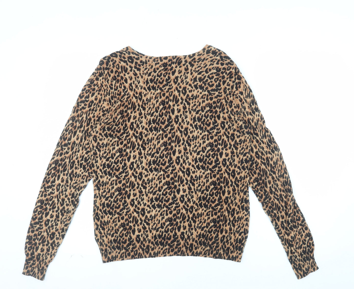 Warehouse Womens Brown Leopard Print Cotton Blend Jumper Size 14
