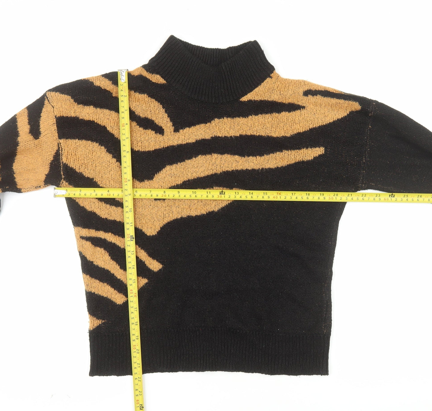 Brave Soul Women's Black Animal Print Roll Neck Acrylic Jumper M