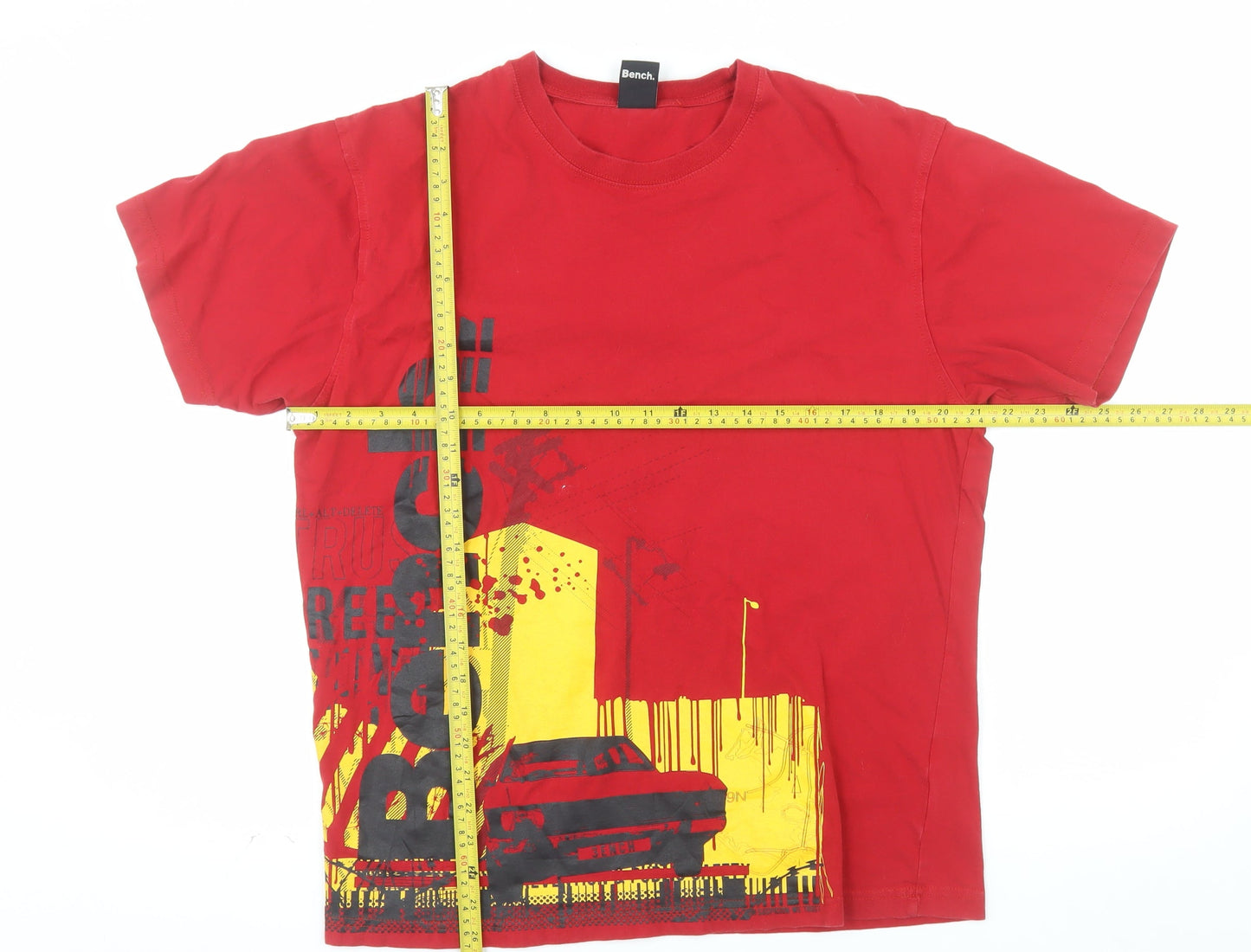 Bench Men Red Graphic Print Cotton Short Sleeve T-Shirt Size L