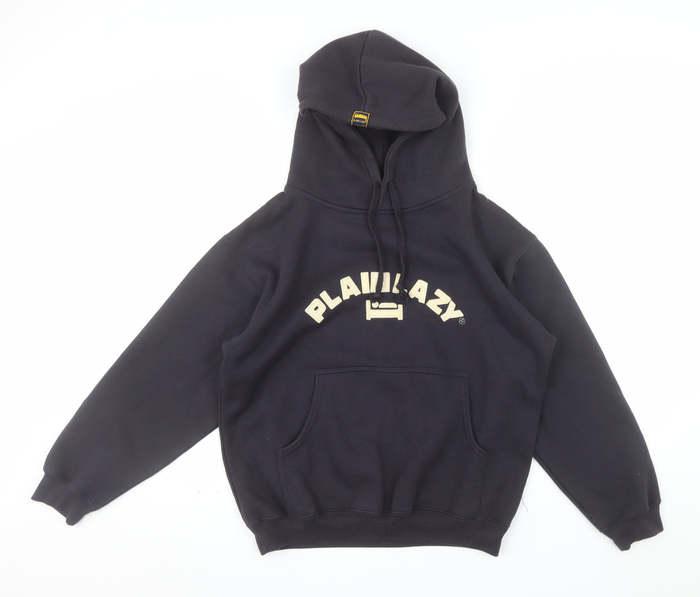 Plain Lazy Mens Black Pullover Hoodie S Graphic Logo Cotton Blend