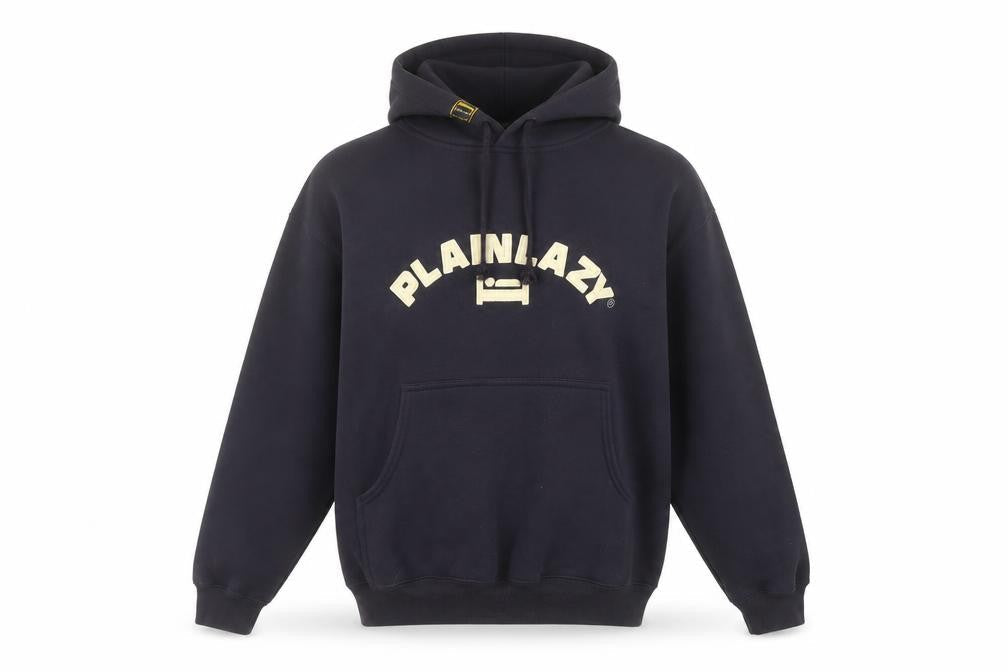 Plain Lazy Mens Black Pullover Hoodie S Graphic Logo Cotton Blend
