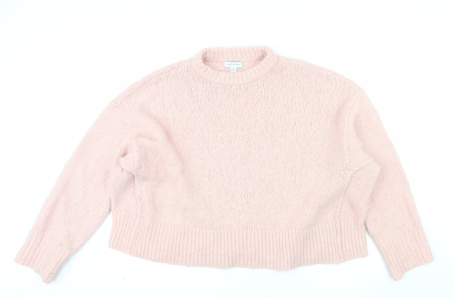 Topshop Women Pink Chunky Knit Crew Neck Jumper Size M