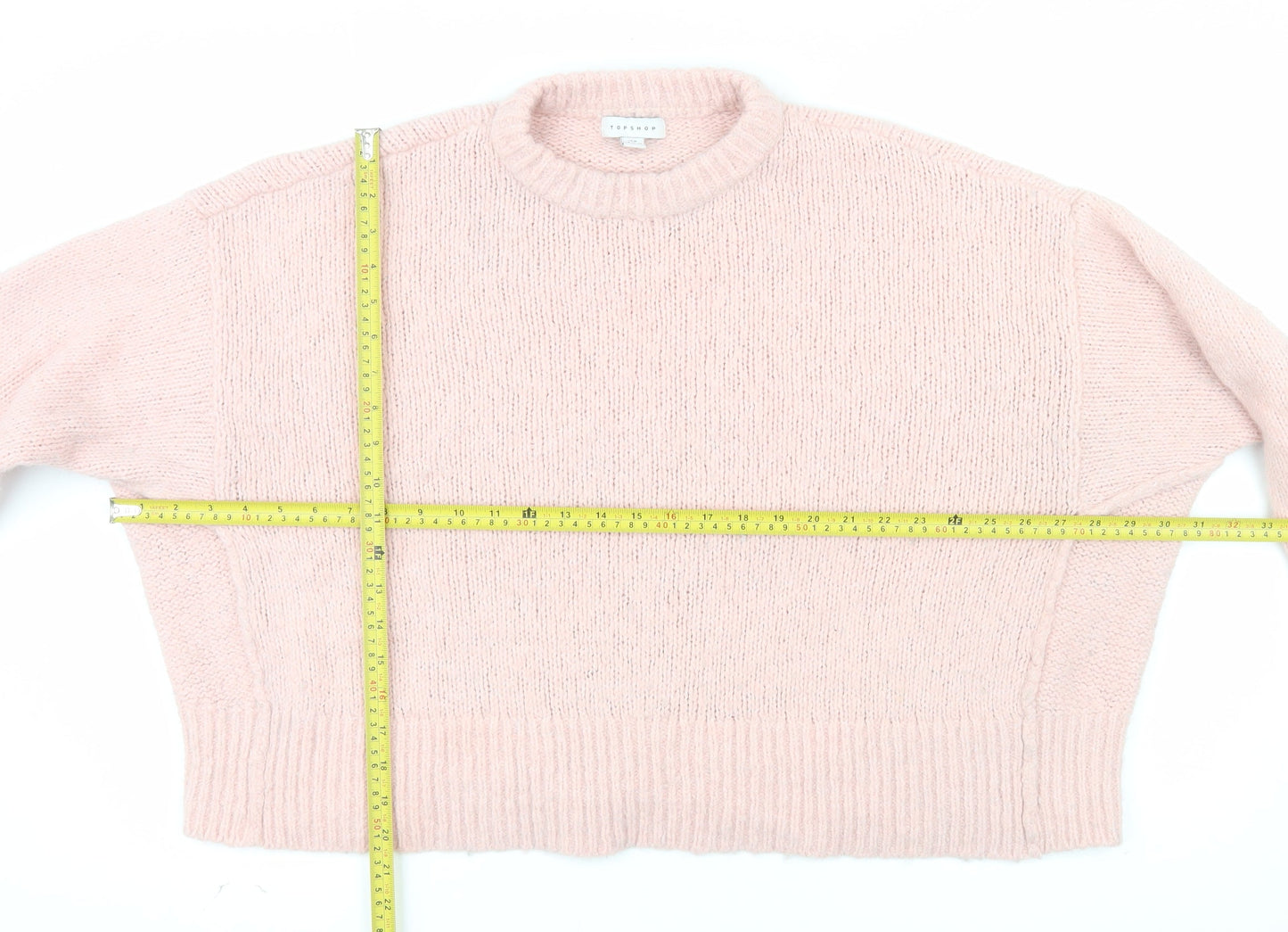 Topshop Women Pink Chunky Knit Crew Neck Jumper Size M