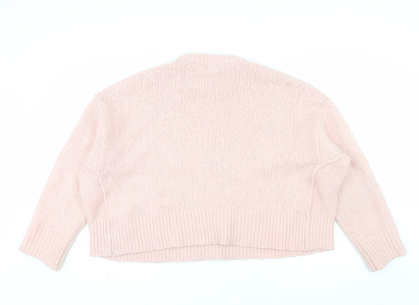 Topshop Women Pink Chunky Knit Crew Neck Jumper Size M