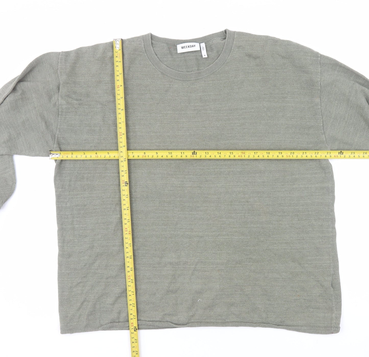 Weekday Men’s Green Cotton Linen Crew Neck Jumper Size S