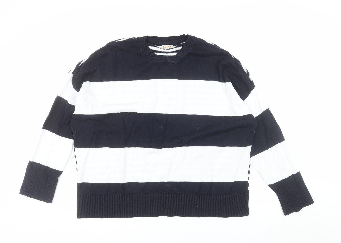Barbour Women's Blue Striped Cotton Crew Neck Jumper Size 18