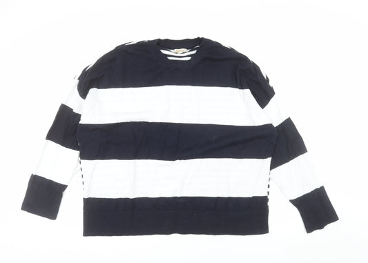 Barbour Women's Blue Striped Cotton Crew Neck Jumper Size 18