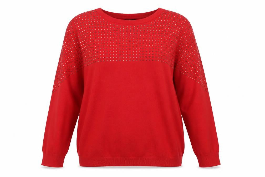 Klass Women's Red Rhinestone Crew Neck Knit Jumper XL