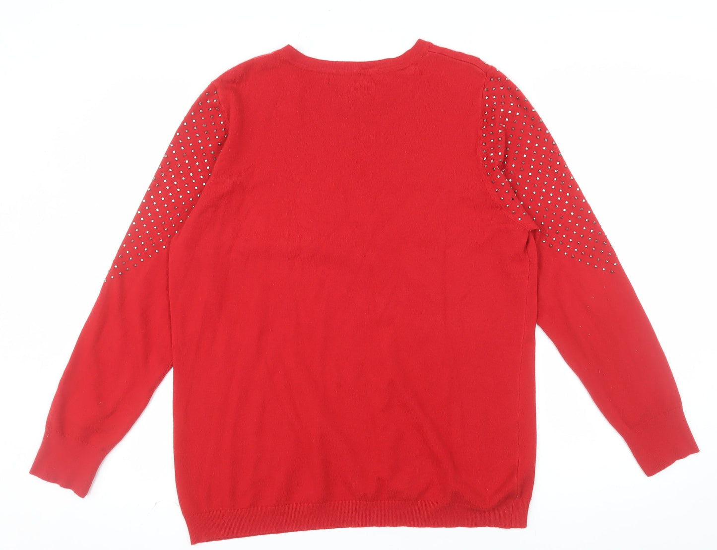 Klass Women's Red Rhinestone Crew Neck Knit Jumper XL