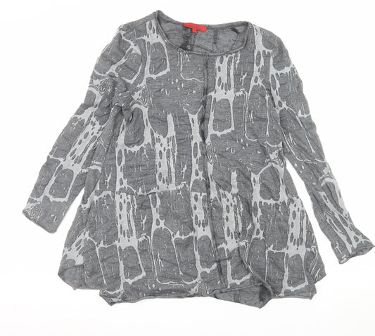 Vetono Womens Grey Tunic Top L Long Sleeve Round Neck Relaxed Fit