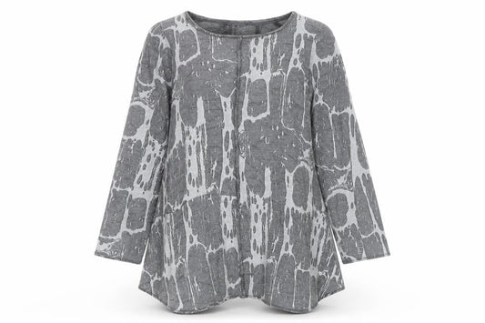 Vetono Womens Grey Tunic Top L Long Sleeve Round Neck Relaxed Fit