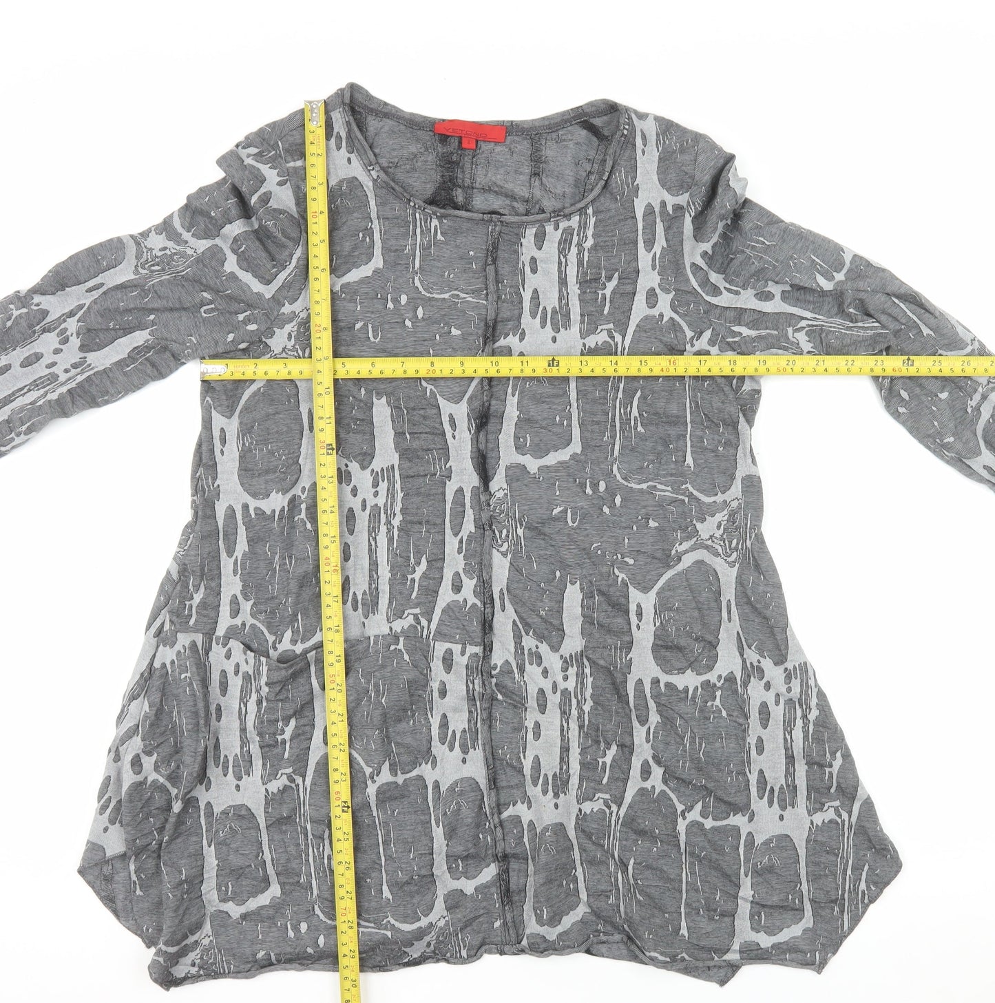 Vetono Womens Grey Tunic Top L Long Sleeve Round Neck Relaxed Fit
