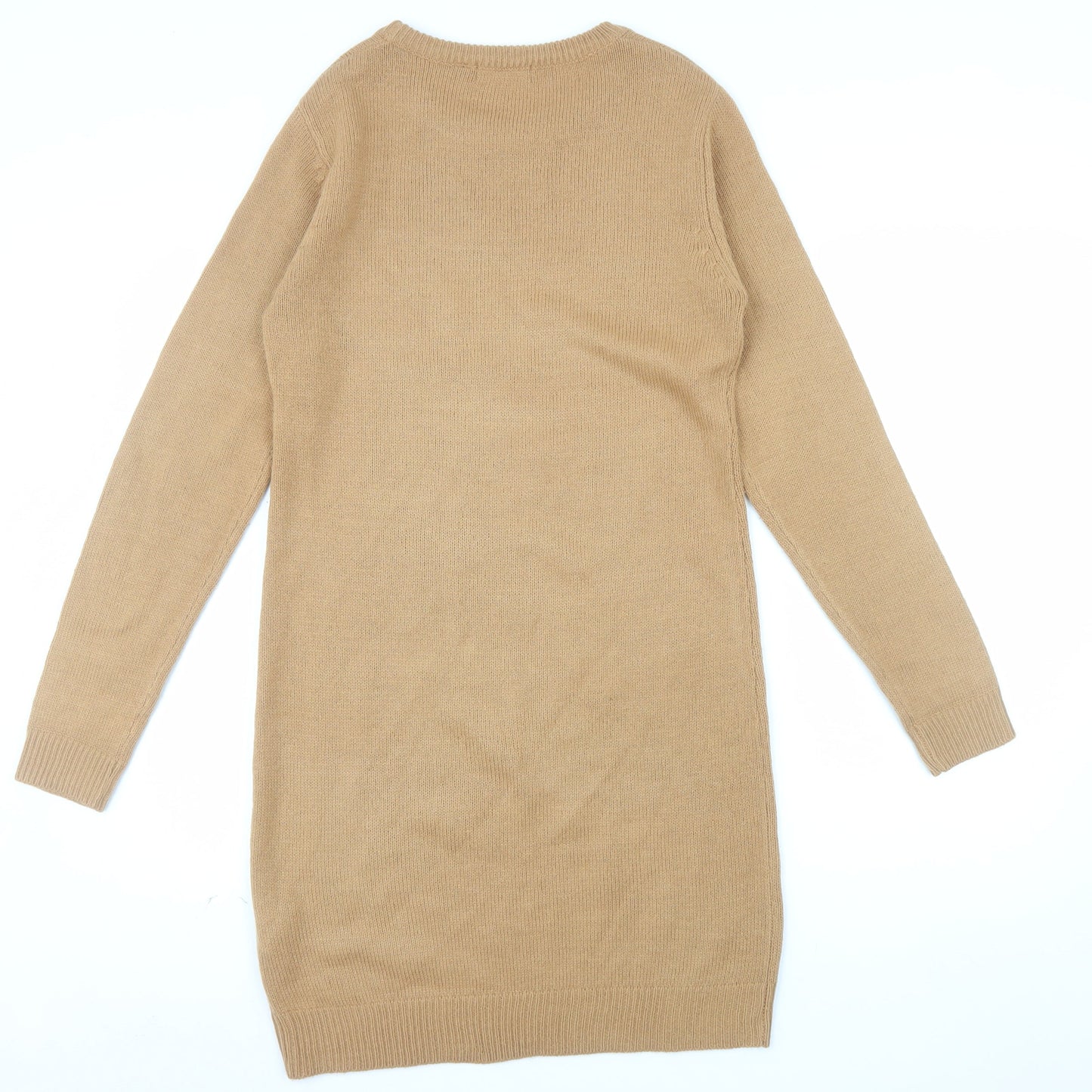 Brave Soul Women Camel Beige Long Sleeve Knit Jumper Dress M
