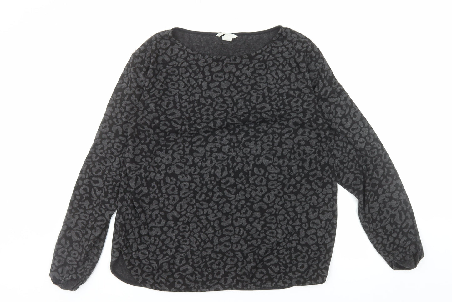 H&M Women’s Black Leopard Print Long Sleeve Pullover Jumper Size 12
