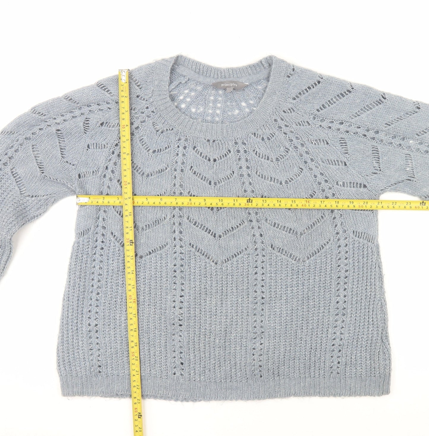 Principles Women Grey Open-Knit Crew Neck Long Sleeve Jumper Size 14