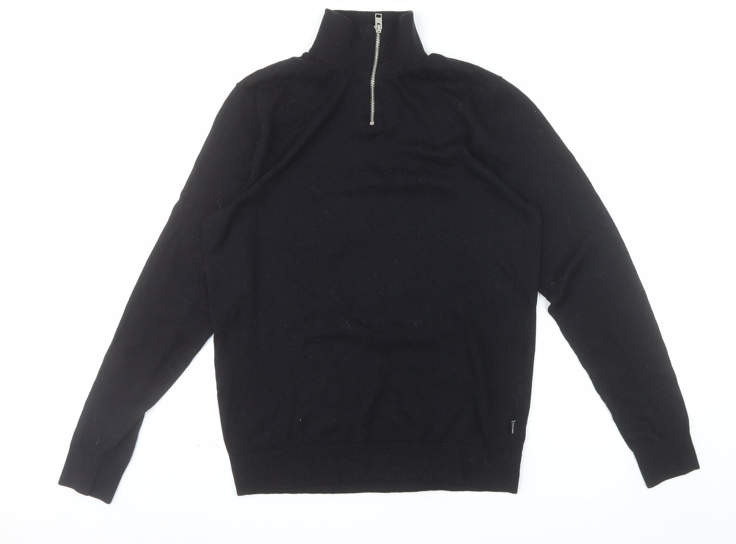 Jack & Jones Men's Black Half Zip High Neck Cotton Blend Jumper M