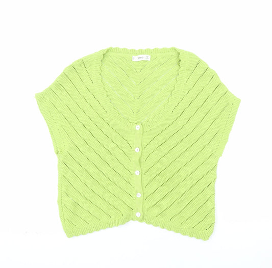 MNG Women Green V-Neck Short Sleeve Knit Cardigan Size L