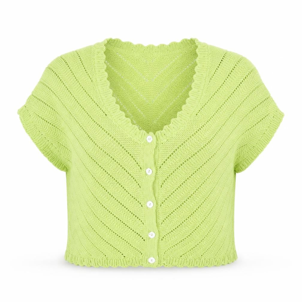 Mango Women Green V-Neck Short Sleeve Knit Cardigan Size L