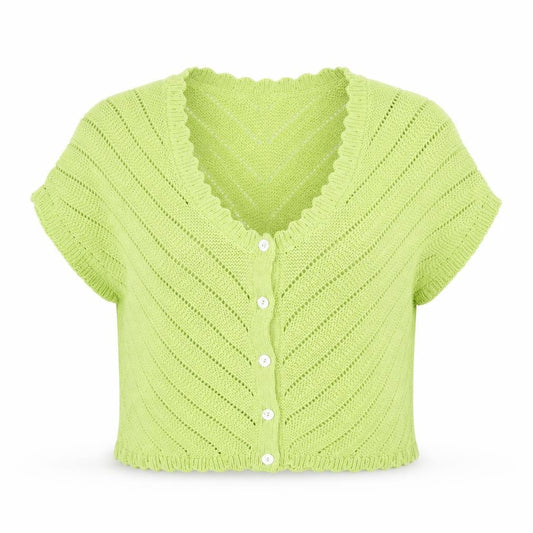 Mango Women Green V-Neck Short Sleeve Knit Cardigan Size L