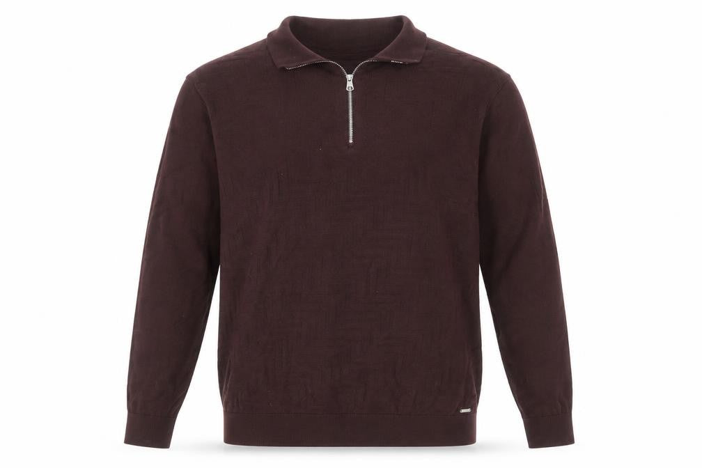 Marks & Spencer Men Brown L 1/2 Zip Cotton Jumper