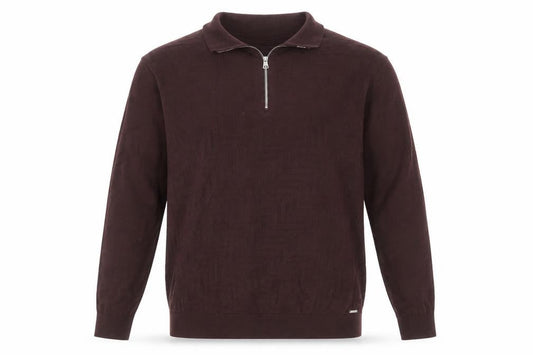 Marks & Spencer Men Brown L 1/2 Zip Cotton Jumper