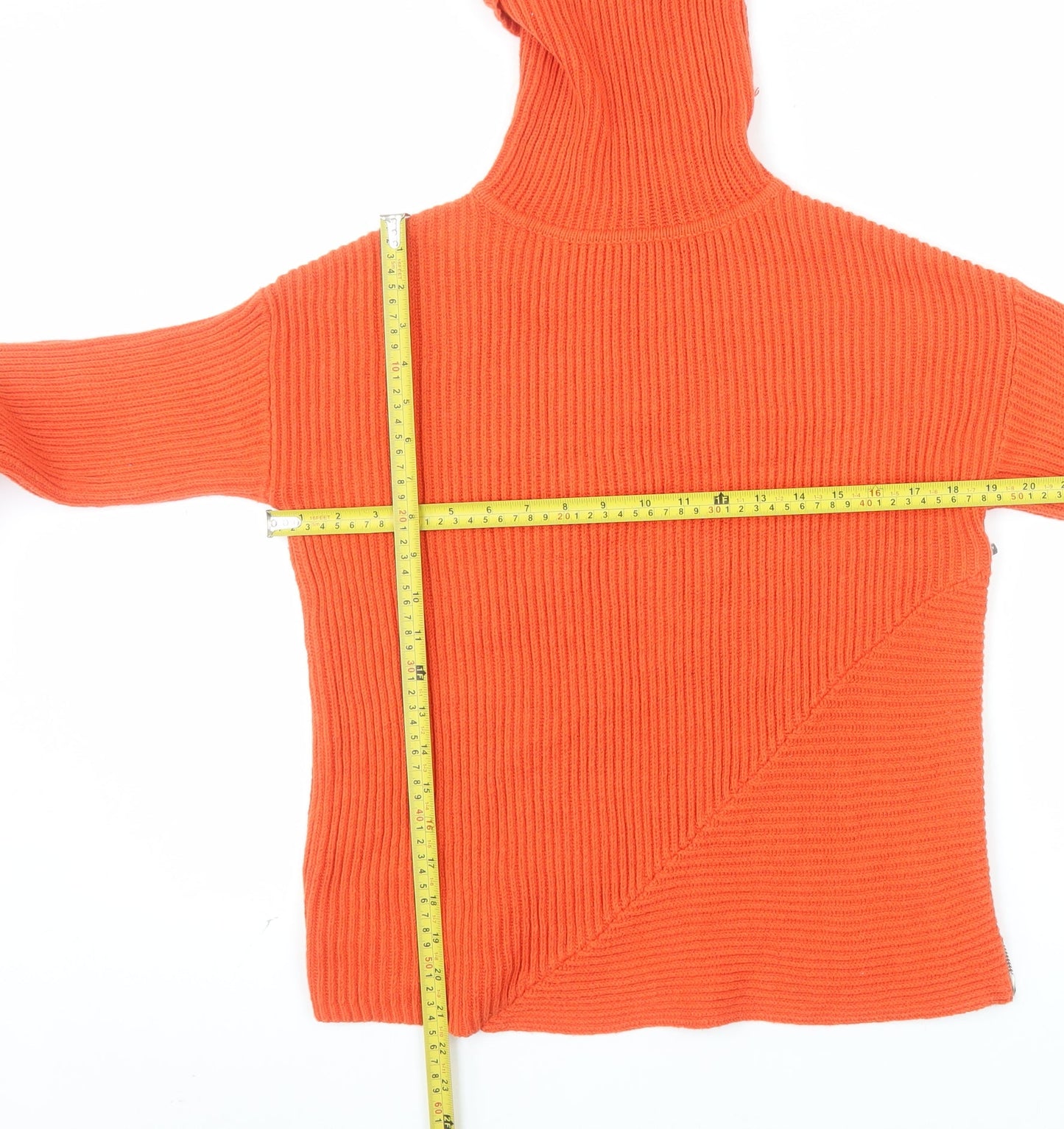 Karen Millen Women's Orange Wool Blend Roll Neck Ribbed Jumper Size S