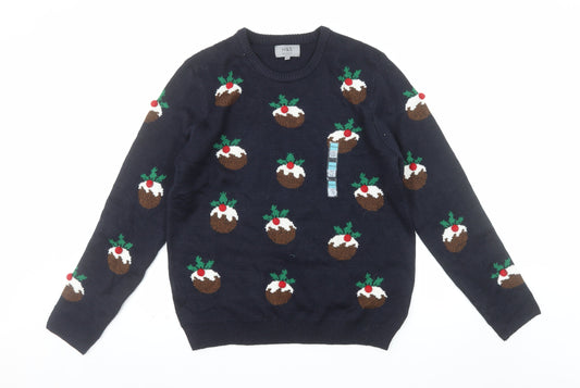 Marks and Spencer Mens Blue Christmas Pudding Jumper Size M