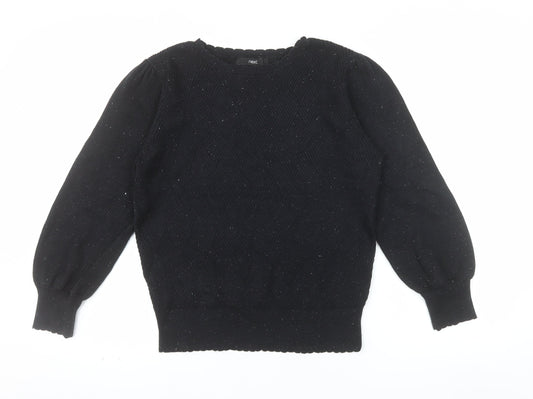 Next Womens Black Crew Neck Puff Sleeve Knit Jumper Size 10