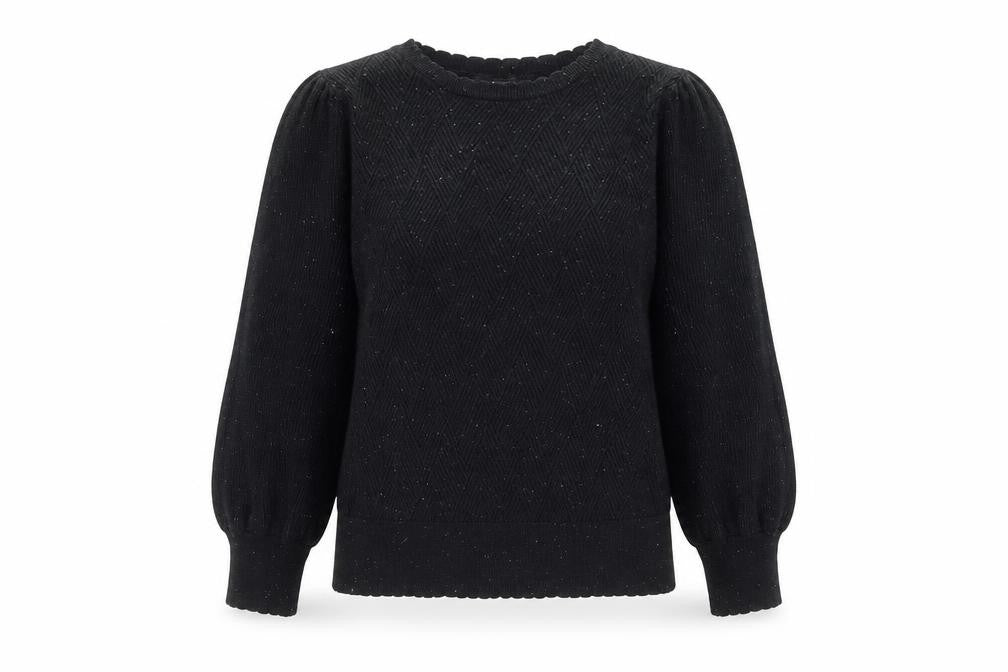 Next Womens Black Crew Neck Puff Sleeve Knit Jumper Size 10