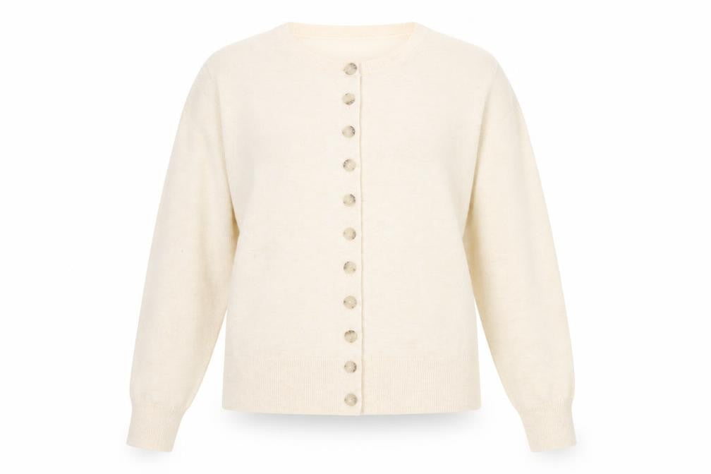Marks & Spencer Women Beige L Cardigan Crew Neck Wool Blend