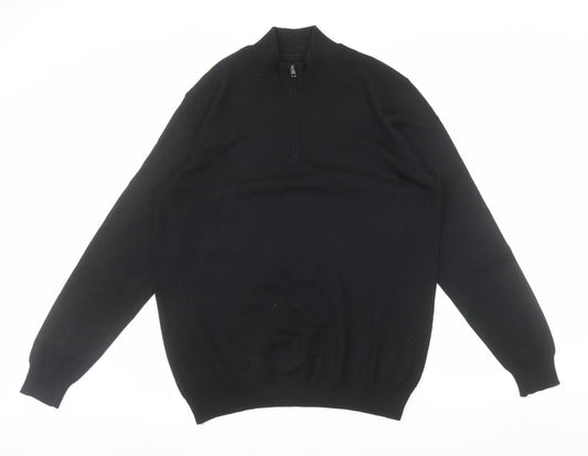 Limehaus Men’s Black 1/2 Zip Wool Blend Jumper Size L