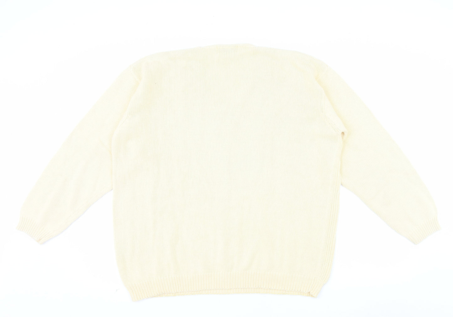 Jumper Womens Beige V-Neck Cotton Cable Knit Pullover L