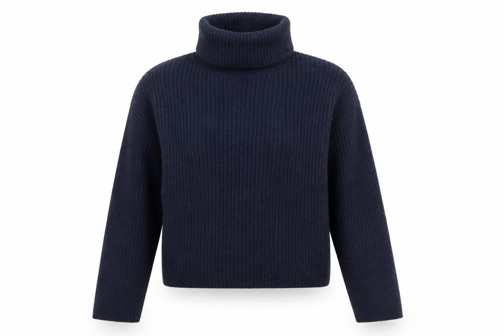 H&M Women’s Blue Roll Neck Ribbed Knit Pullover Jumper XS