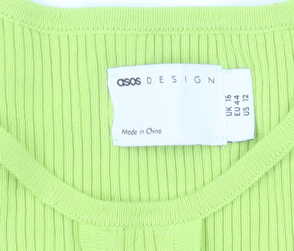ASOS DESIGN Women’s Green Cropped Slim Fit Long Sleeve Top UK 16