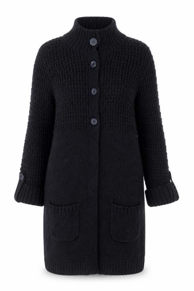 Laura Ashley Women's Black Cotton Knit Long Cardigan UK 12