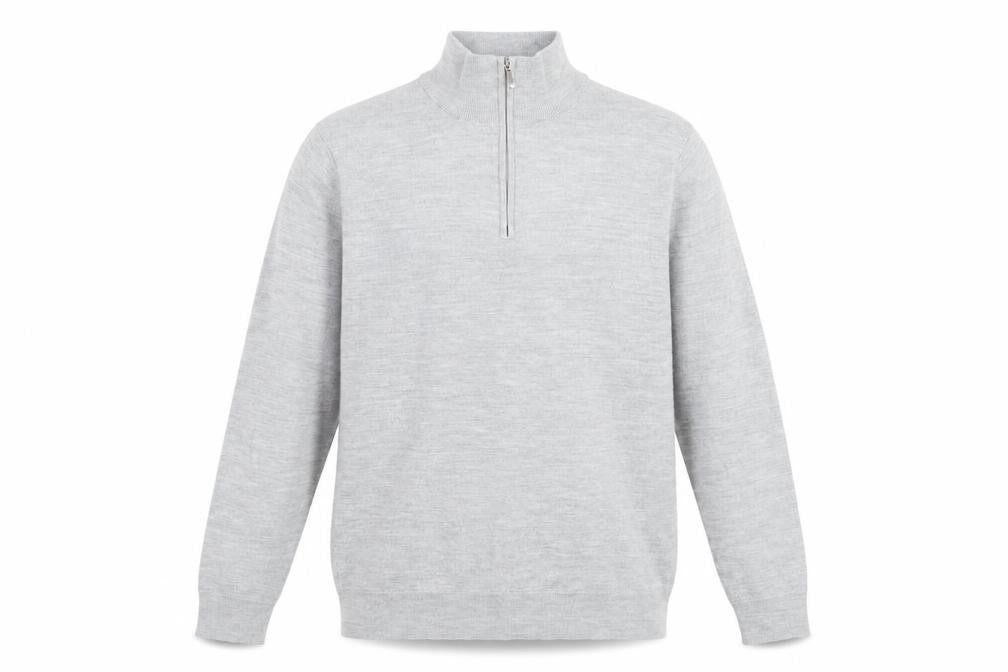 Moss Mens Grey L Half Zip Merino Wool Blend Jumper