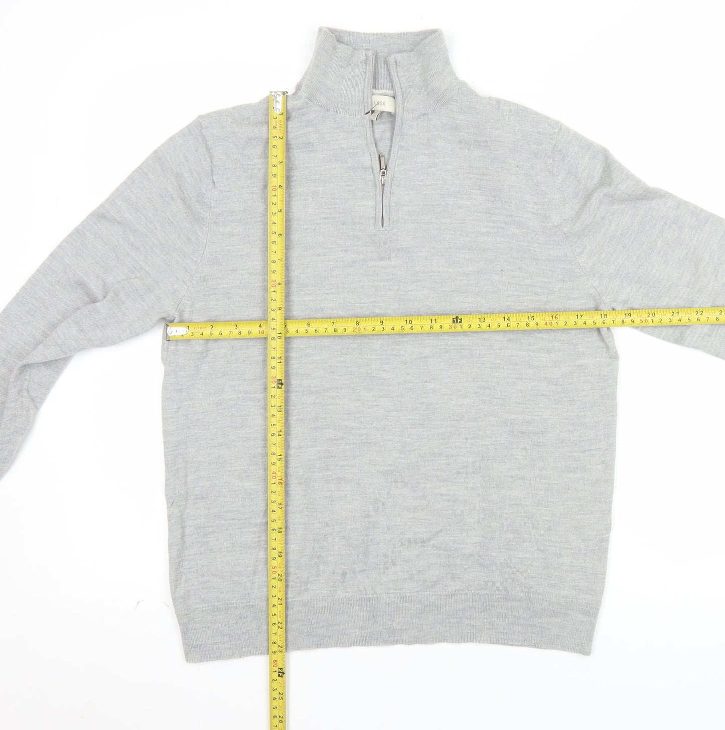 Moss Mens Grey L Half Zip Merino Wool Blend Jumper