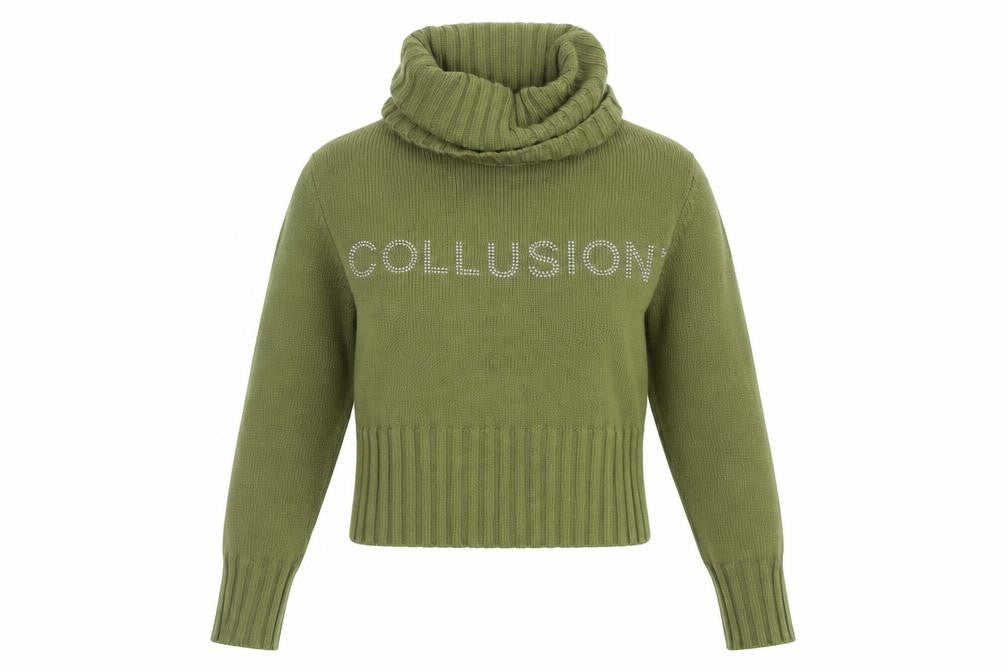 Collusion Women's Green Roll Neck Logo Jumper Size 4