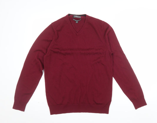 Marks and Spencer Mens Red Merino Wool V-Neck Jumper M