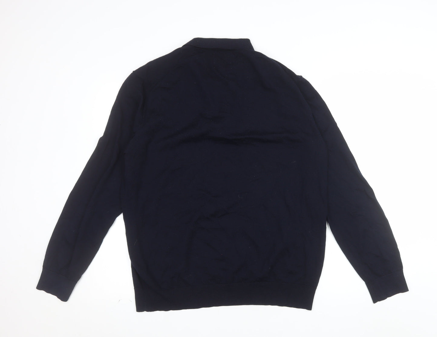 Marks and Spencer Men's Blue XL Merino Wool Half Zip Jumper