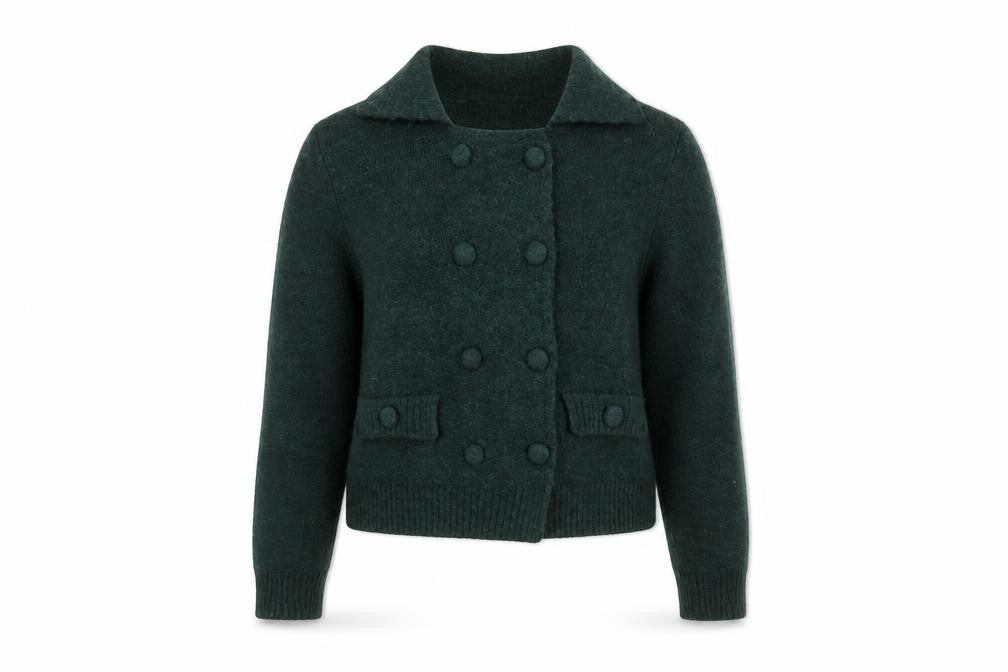 Mango Women's Green Collared Button Knit Cardigan XS