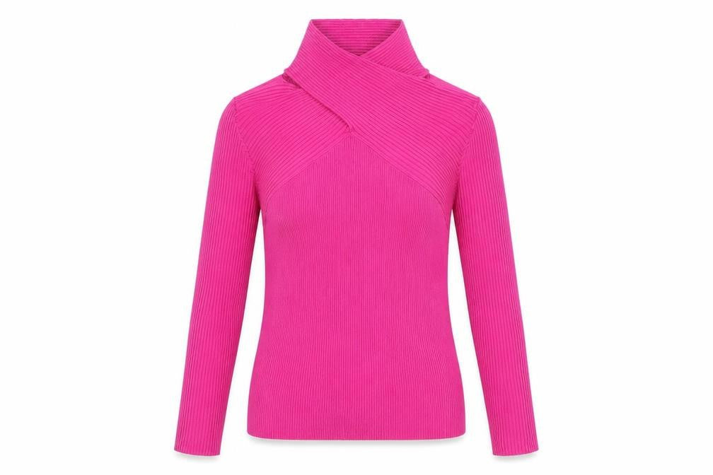 Warehouse Women's Pink Roll Neck Ribbed Knit Slim Fit Jumper Size S